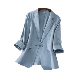 SKLS041  Order Tencel linen small suit jacket women's three-quarter sleeves Korean style temperament slim slimming suit women's jacket suit collar   cropped blazer SKLS041  Order Tencel linen small suit jacket women's three-quarter sleeves Korean style temperament slim slimming suit women's jacket suit collar   cropped blazer
